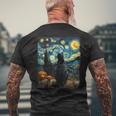 Van Gogh Black Cat Starry Night Pumpkins Fun Halloween Party Men's T-shirt Back Print Gifts for Old Men
