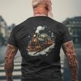 Weihnachtszugintage Dampflokomotive Retro Zug Leiter T-Shirt mit Rückendruck Geschenke für alte Männer