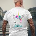 Jolina Name Geschenk Colourful Unicorn Jolina T-Shirt mit Rückendruck Geschenke für alte Männer