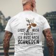 Lass Mich Durch Ich Muss Nach Sweden Blue T-Shirt mit Rückendruck Geschenke für alte Männer