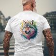 Wolf Herren Damen Bunt Aquarell Wolf T-Shirt mit Rückendruck Geschenke für alte Männer