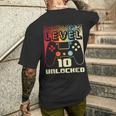 10Th Birthday For Boys Level 10 Unlocked Gamer 10 Year Old Men's T-shirt Back Print Gifts for Him