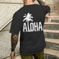 Aloha Beach Summer Palm Trees Hawaii Surfer T-Shirt mit Rückendruck Geschenke für Ihn