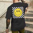 Amarilla De Los Años 70 Con Cara Sonriente A Cuadros Camiseta Hombre Estampado Espalda Regalos para él