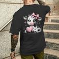 Awesome Black & White Cow Holding Heart Pink Coquette Bow Men's T-shirt Back Print Funny Gifts