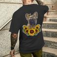 Carino Bulldog Francese Regalo Girasole Decor Cane T-shirt da uomo con stampa posteriore Regalos para él