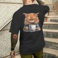 Divertente Con Gatti Arrabbiati E Caffè T-shirt da uomo con stampa posteriore Regalos para él