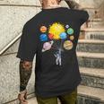 Divertido Astronauta Globo Espacial Planetas Ciencia Sistema Solar Camiseta Hombre Estampado Espalda Regalos para él