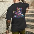Dj Disco Cat Rave Party Cat Divertente Gatto Techno Nero T-shirt da uomo con stampa posteriore Regalos para él