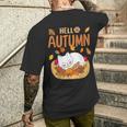 Hello Autumn Cute Cat Foglia D'acero Autunnoibes Ringraziamento T-shirt da uomo con stampa posteriore Regalos para él
