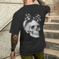 Skull Coquette Bow Halloween Black And White Checkered Bow Men's T-shirt Back Print Funny Gifts