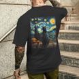 Van Gogh Black Cat Starry Night Pumpkins Fun Halloween Party Men's T-shirt Back Print Gifts for Him