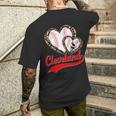 Vintage Cleveland Baseball Leopard Heart Baseball Fans Men's T-shirt Back Print Gifts for Him