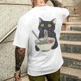 Cat Eating Ramen Vintage Japanese Noodles Men's T-shirt Back Print Gifts for Him