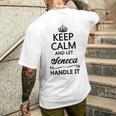 Mantieni La Calma E Lascia Che Seneca Lo Maneggi Regalo Divertente T-shirt da uomo con stampa posteriore Regalos para él