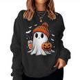 Cute Ghost Drinking Coffee Halloween Ghost Ice Coffee Womens Women Sweatshirt