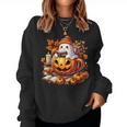 Cute Ghost Reading Book Lovers Halloween Autumn Ghost Coffee Women Sweatshirt