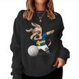 Divertido Dabbing Perro Sueciaoleibol Bandera Sueca Sport Cuello Sudadera Mujer