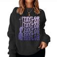 Girl Retro Taylor First Name Personalized Groovy 80'S Purple Women Sweatshirt
