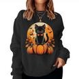 Retro Black Cat Pumpkin Halloween Costume Fall Autumn Season Women Sweatshirt