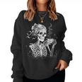 Skeleton Messy Bun Coffee Halloween Coffee Lover Mom Women Sweatshirt
