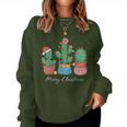 Merry Christmas Cactus Tree Lights Cactus Lover Xmas Women Sweatshirt