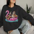 Bigfoot Chilling On Flamingo Float With Beer Fun Summer Vibe Women Sweatshirt Gifts for Her
