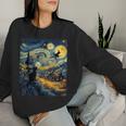 Cat Halloween Van Gogh Starry Night Pumpkin Women Women Sweatshirt Gifts for Her