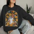 Cute Ghost Drinking Coffee Halloween Fall Floral Ice Coffee Women Sweatshirt Gifts for Her