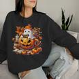 Cute Ghost Reading Book Lovers Halloween Autumn Ghost Coffee Women Sweatshirt Gifts for Her