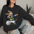 Divertido Dabbing Perro Sueciaoleibol Bandera Sueca Sport Cuello Sudadera Mujer Regalos para ella