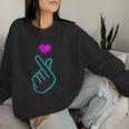 Kpop Dedo Corazón Símbolo Mano Azul Kpop Inspirado Amor Cuello Sudadera Mujer Regalos para ella