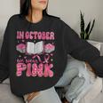 In October We Wear Pink Book Teacher Leopard Breast Cancer Women Sweatshirt Gifts for Her