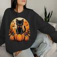 Retro Black Cat Pumpkin Halloween Costume Fall Autumn Season Women Sweatshirt Gifts for Her