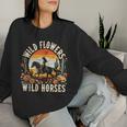 Sunset Cowgirl Riding Horse Wild Flowers Wild Horses Women Sweatshirt Gifts for Her
