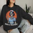 Trick Or Treatment Halloween Nurse Skeleton Ghost Women Sweatshirt Gifts for Her