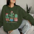 Merry Christmas Cactus Tree Lights Cactus Lover Xmas Women Sweatshirt Gifts for Her