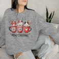 Meowy Christmas Cute Cats And Coffee Merry Xmas Graphic Women Sweatshirt Gifts for Her
