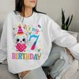 Kinder 7 Geburtstag Katze Mädchen Kätzchen Geburtstag Mädchen 7 Jahre Alt Sweatshirt Frauen Geschenke für Sie