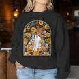 Cute Ghost Drinking Coffee Halloween Fall Floral Ice Coffee Women Sweatshirt Personalized Gifts