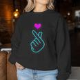Kpop Dedo Corazón Símbolo Mano Azul Kpop Inspirado Amor Cuello Sudadera Mujer Regalos divertidos