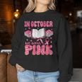 In October We Wear Pink Book Teacher Leopard Breast Cancer Women Sweatshirt Unique Gifts