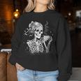 Skeleton Messy Bun Coffee Halloween Coffee Lover Mom Women Sweatshirt Personalized Gifts