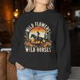 Sunset Cowgirl Riding Horse Wild Flowers Wild Horses Women Sweatshirt Personalized Gifts
