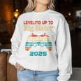 Retro Leveling Up To Big Sister 2025 Baby Announcement Women Sweatshirt Funny Gifts