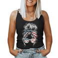 American Messy Bun Girl 4Th Of July Messy Bun Usa Flag Women Tank Top