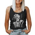 Skeleton Messy Bun Coffee Halloween Coffee Lover Mom Women Tank Top