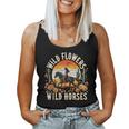 Sunset Cowgirl Riding Horse Wild Flowers Wild Horses Women Tank Top