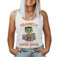 Cute Halloween Teacher Librarian Frankenstein Reading Books Women Tank Top