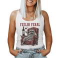 Feelin Feral Vintage Retro Raccoon With Wine Lovers Women Tank Top